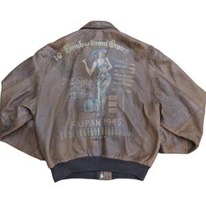 Vintage 1987 Avirex Flying Tiger Brown Leather Bomber Jacket Mens L